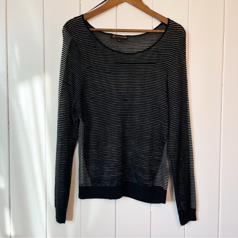 Love & Legend Black Sheer Striped Long Sleeve. Size 1X
